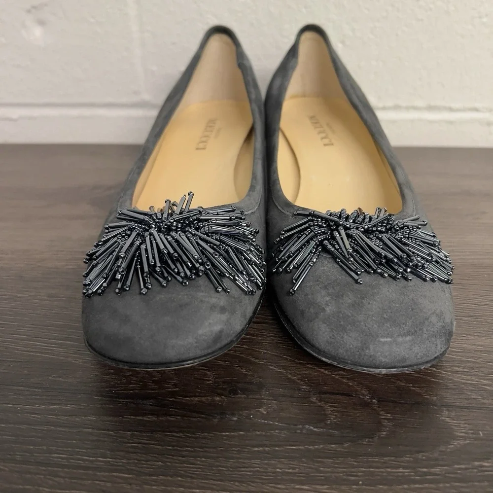 Sesto Meucci Gray Suede Beaded Pumps Women's Size 9M Italy Low Block Heel‎ Shoes